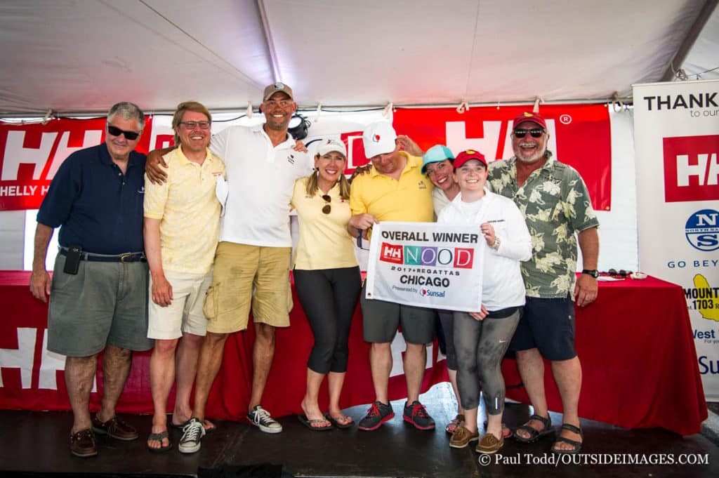 Chicago Yacht Club member John Schellenbach’s crew aboard the Tartan Ten *Mutiny* was crowned Overall Winner at the 2017 Helly Hansen Chicago NOOD