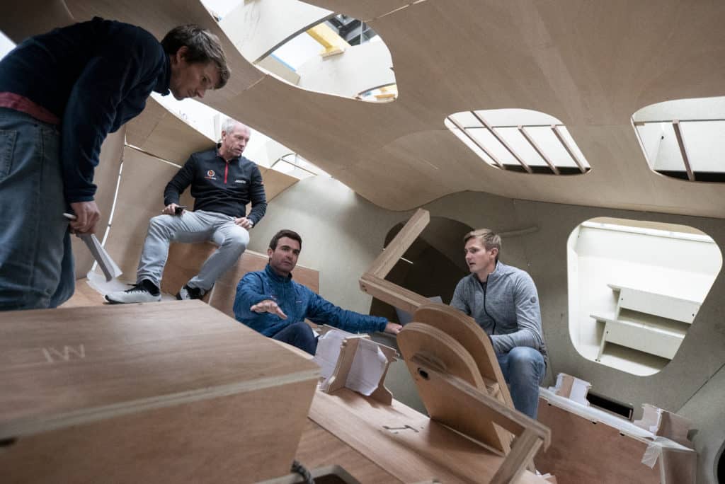 crew inside boat mockup