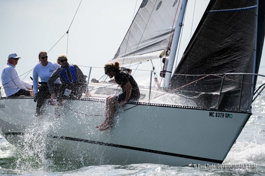 Sailboats racing on Tampa Bay with the Helly Hansen NOOD Regatta St. Petersburg.