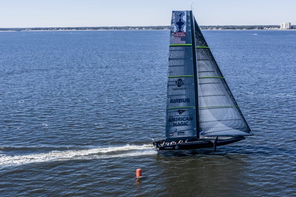 America's Cup yacht Defiant practicing in Pensacola, Florida