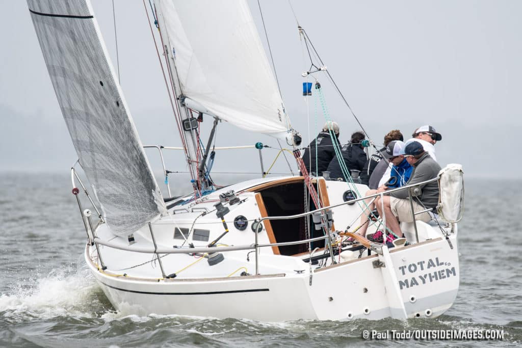 J/30 Totaled Mayhem, of Annapolis, leads its fleet after the first day of 2019 NOOD Regattas