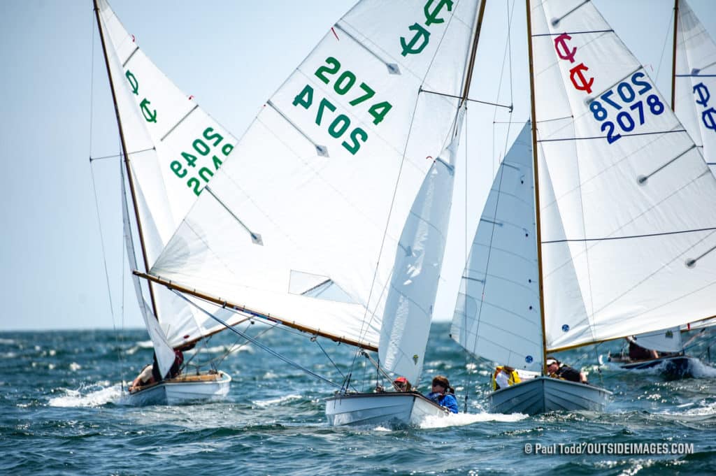 The Solstad sisters battle downwind in the 15-boat Town Class fleet.
