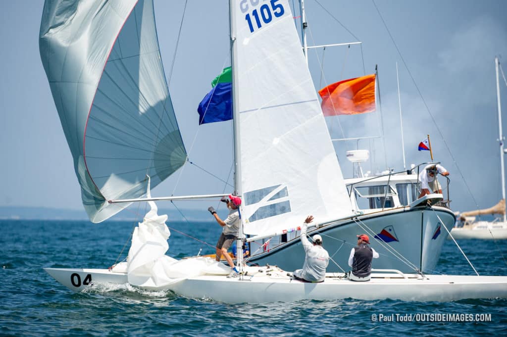 Robert Hitchcock and his crew on “Chemical Monkey” sails a brilliant last day on his way to winning the Etchells fleet.