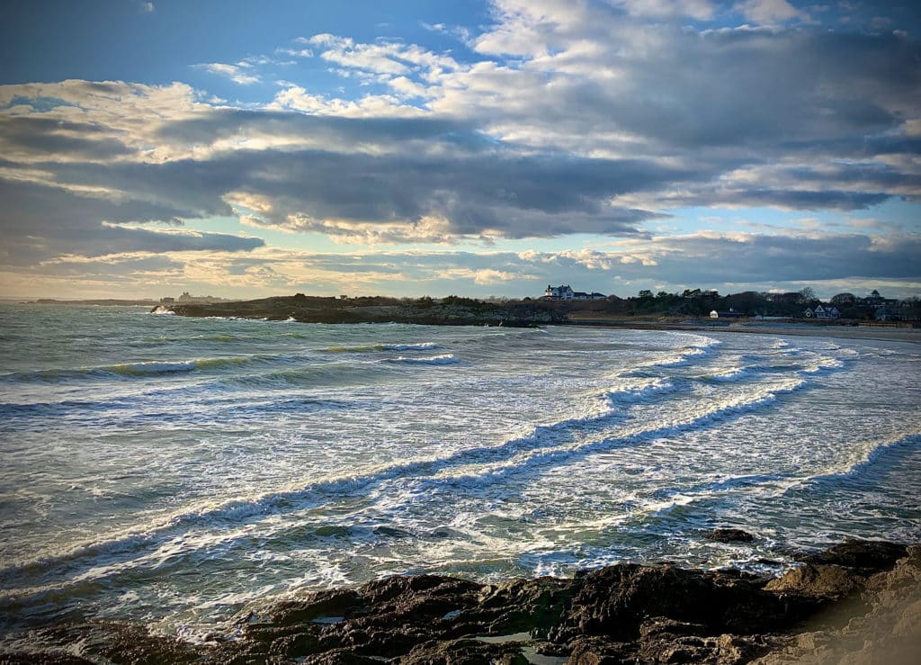 Sunset photo of Atlantic Ocean from Newport, Rhode Island in January.