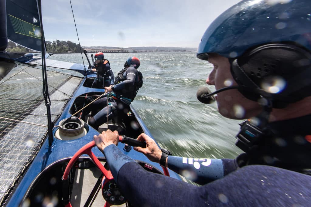 Onboard the F50 catamaran of U.S. SailGP Team with helmsman Rome Kirby