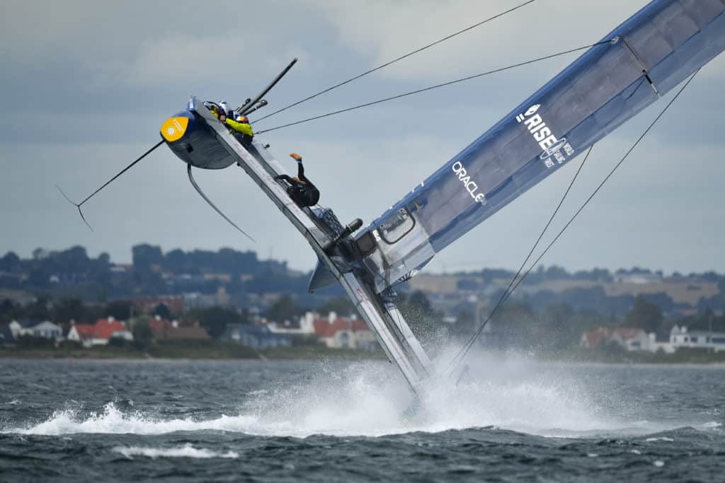 F50 catamaran almost capsizing