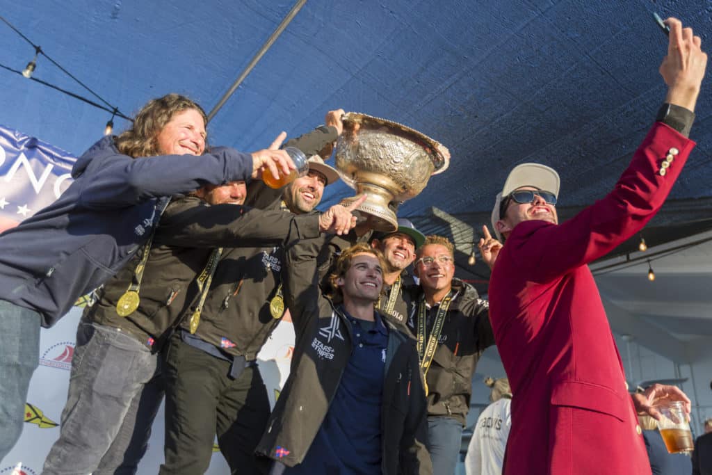 Crew celebrating Congressional Cup win with Taylor Canfield