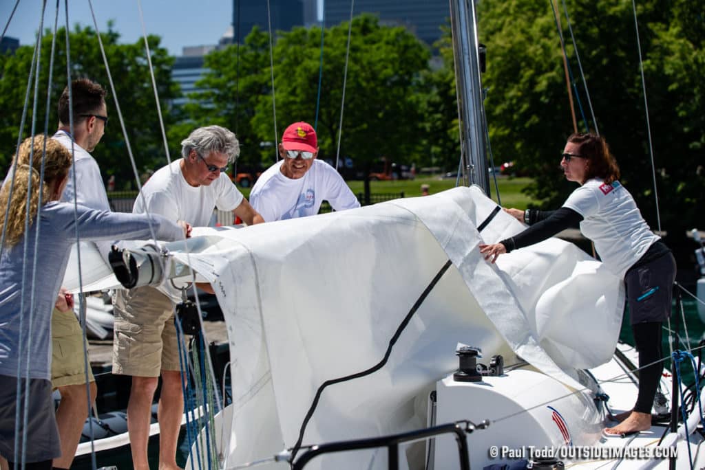 Competitors gather at Chicago Yacht Club after race cancellation