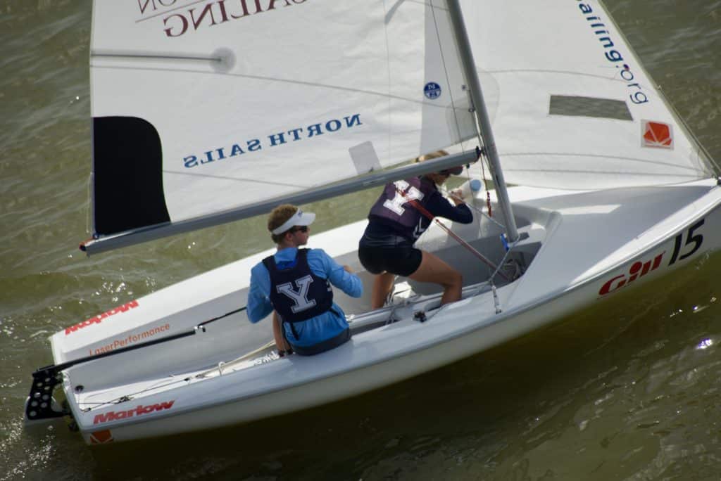 Ian Barrows and crew compete in light breeze.