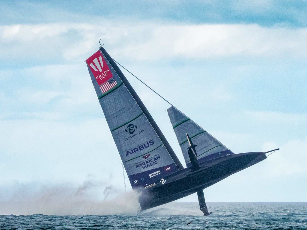 A sailboat capsizing during a race.