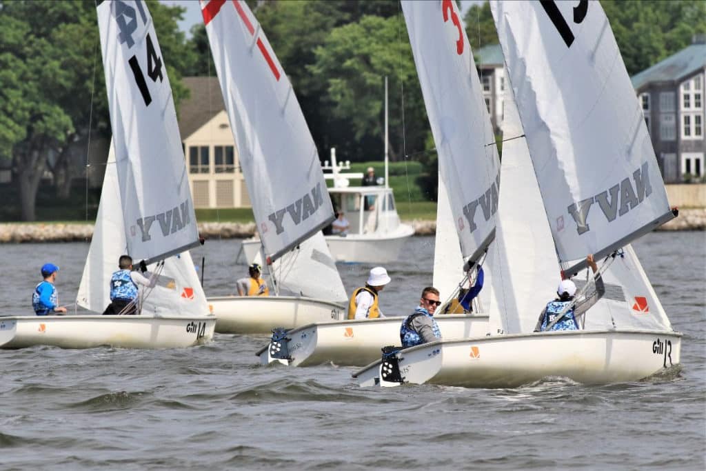 Kings Point and Roger Williams at the 2021 College Sailing Team Race National Championship hosted by the U.S. Naval Academy in Annapolis, Md.