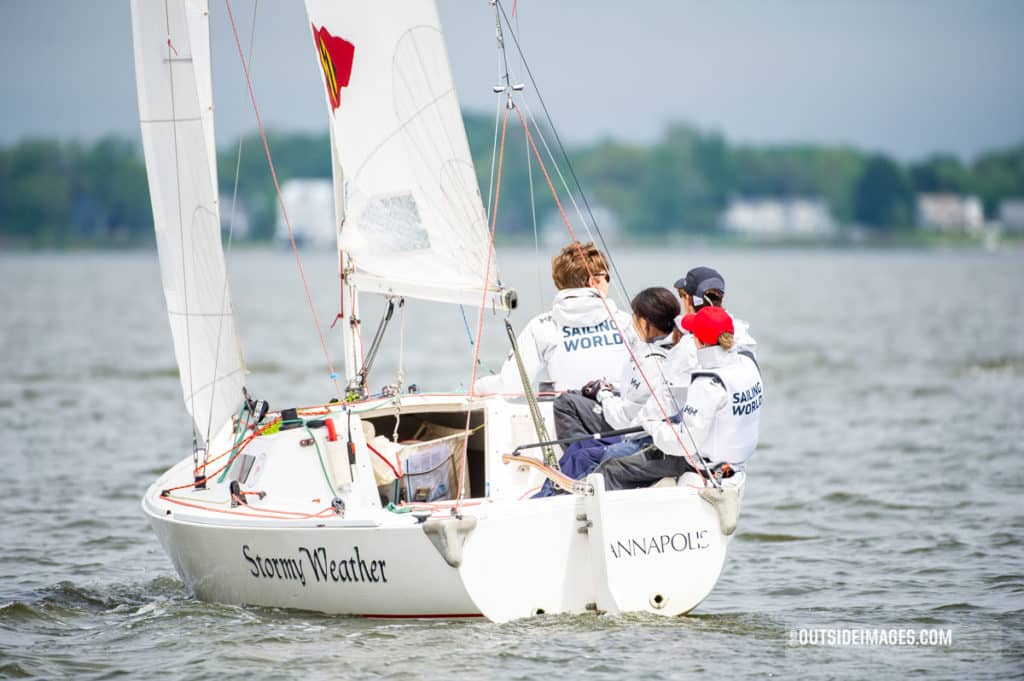junior sailors in a j/22 at the helly hansen sailing world regatta series in Annapolis