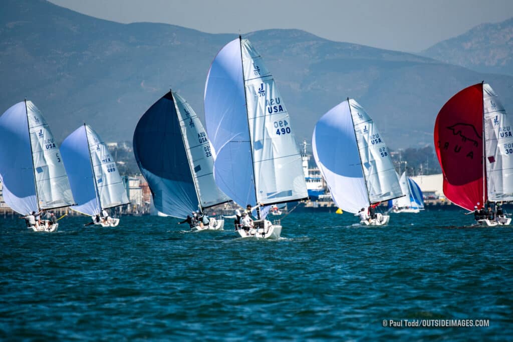 sailboats with spinnakers sailing downwind