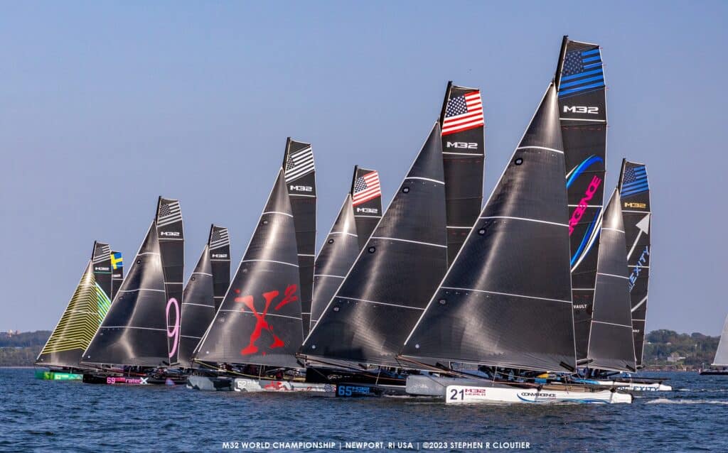 The start of the second day of racing at the M32 Worlds