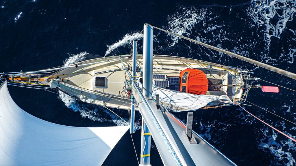 View down from the mast on skipper Kirsten Neuschäfers boat 'Minnehaha'