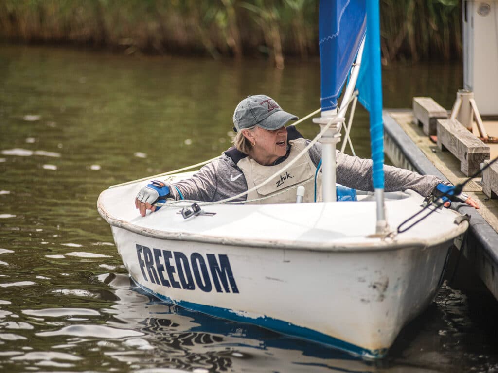 Alison getting ready to sail in a Hansa 303