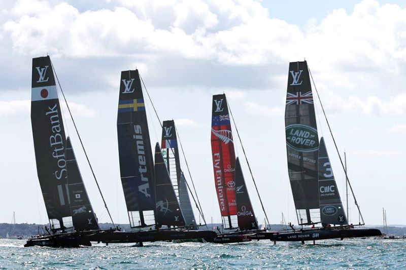 The fleet lines up for day one of racing in Portsmouth.