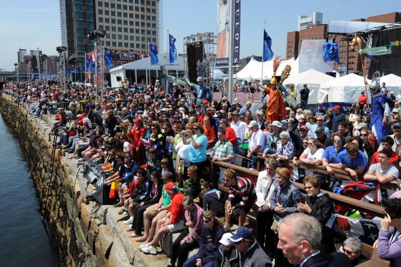 Crowds watch the start of Leg 7 from Boston to Galway.