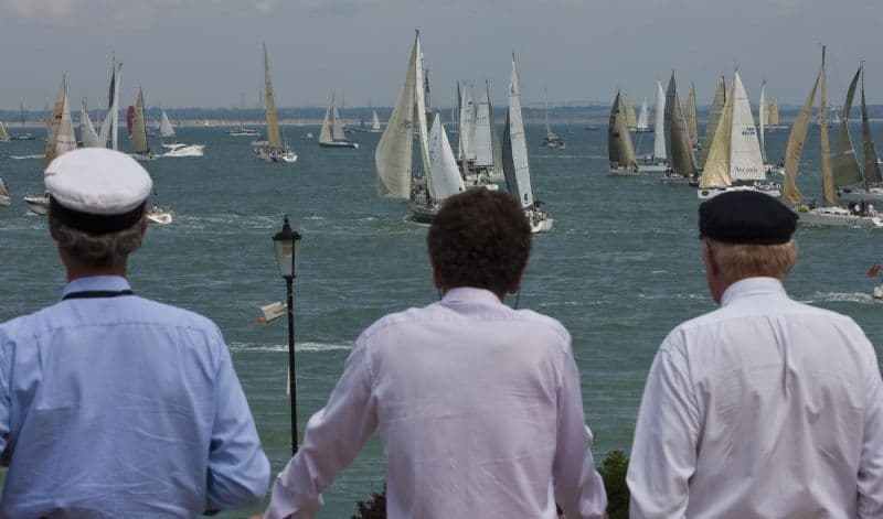 Spectators watching the 2009 Rolex Fastnet Race start from the Royal Yacht Squadron