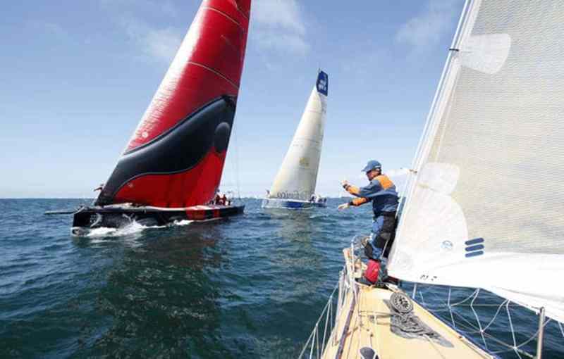 Martin Krite keeps track of time and the distance to the line on Ericsson 3 at the start of leg 9 from Marstrand to Stockholm