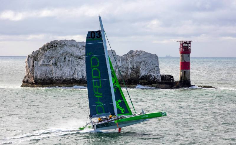 Record breaker Lloyd Thornburg's MOD 70, Phaedo^3 in the Solent.