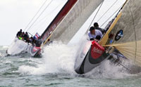 Alinghi draws first blood in its highly anticipated meeting with Emirates Team New Zealand.