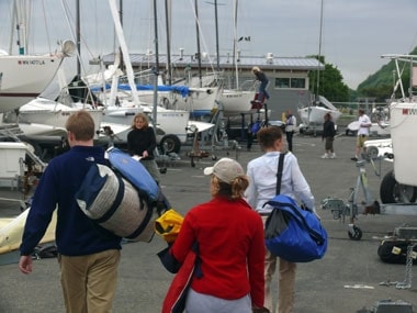 Crews roll in after work on Wednesday evening for Corinthian YC's twilight racing.
