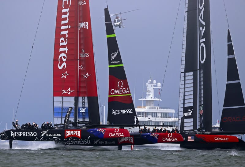 Oracle and ETNZ mix it up in front of Larry Ellison's Superyacht Musashi