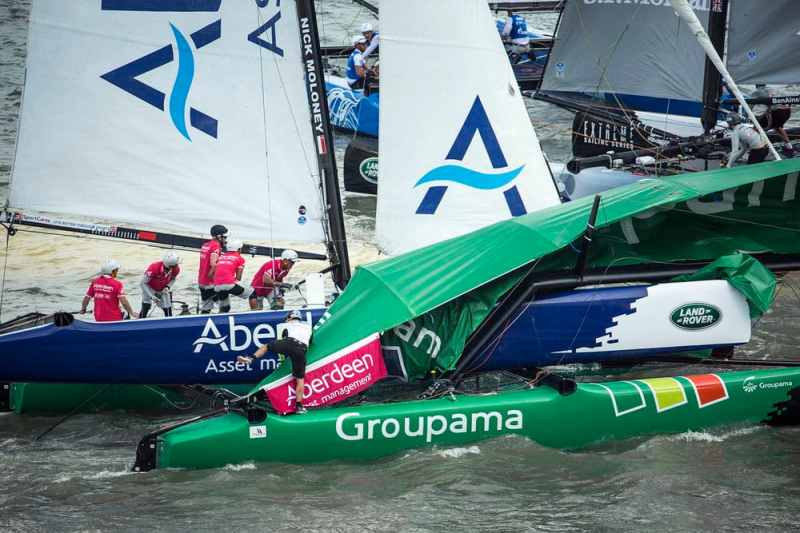Groupama in crash at Extreme Sailing Series