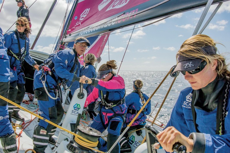 TEAM SCA SAM DAVIES The diminutive sailor from England is the “person in charge” of the 11-crew, all-women’s team. As a highly experience singlehanded sailor with two circumnavigations under her belt, she brings the invaluable understanding of how to pace and anticipate situations.