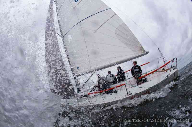 Jimmy Praley's J/80 Gromit pushes some Chesapeake Bay chop on the opening day of the 2015 Helly Hansen NOOD Regatta in Annapolis. The current was running fast and the breeze was sub-10 knots on the day.