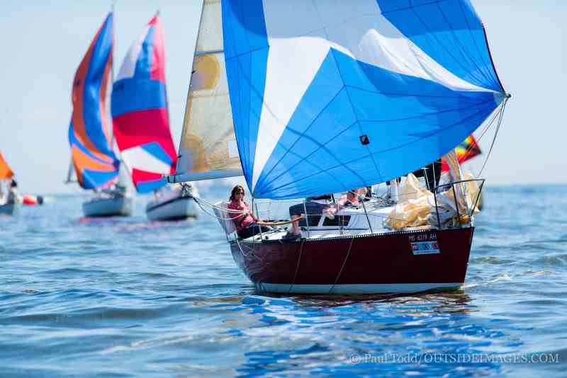 The all-female crew aboard Cheryl Harvey's Maniac were in the lead of the S2 7.9 fleet when racing was called for the afternoon.