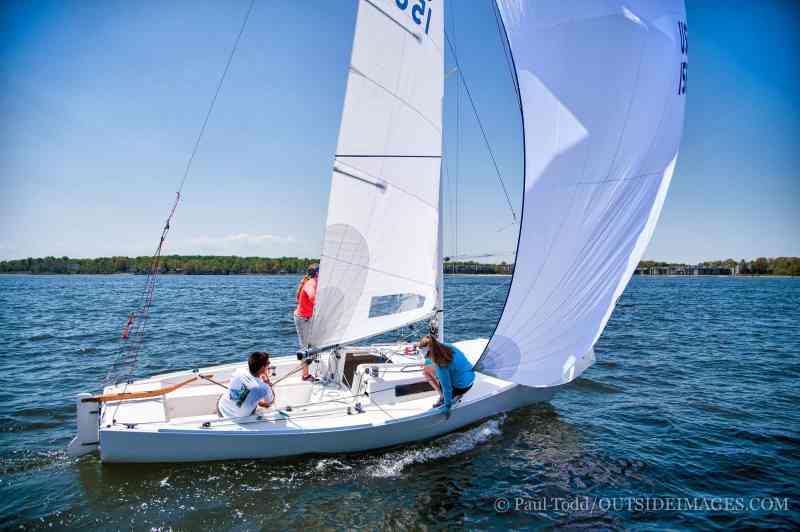Mike Marshall's J/22 Bad News gets underway as the breeze finally fills on the final day of racing.