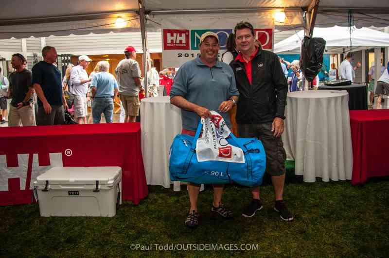 MarbleHead, Massachusetts (USA) The last event in the US of the 2015 HELLY HANSEN NOOD REGATTA SERIES hosted by The Eastern Yacht Club (EYC).
Overall NOOD Regatta winner (Rhodes 19) Jamie Holley and Brian Leslie Director of Sales Operations at Helly Hansen.
Director of Sales Operations
Sunday, last day of racing brought in a light breeze from 180 degrees to test the sailors.
©Paul Todd/OUTSIDEIMAGES.COM
OUTSIDE IMAGES PHOTO AGENCY