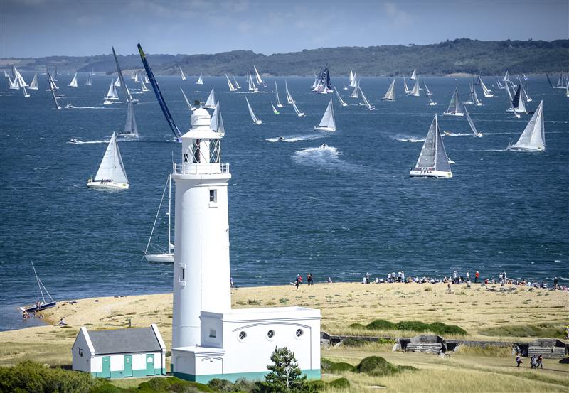 Spectacular Solent: the Rolex Fastnet Race fleet fills the water between the Isle of Wight and the mainland