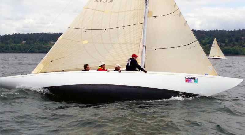 Seattle 6-Meter Steve White's 6-Meter Cava works upwind on the first day of racing at the Sperry Top-Sider NOOD Regatta in Seattle.