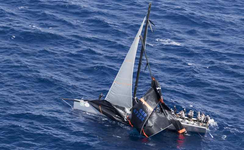 Caol Ila R suffered a broken mast in the choppy sea state.