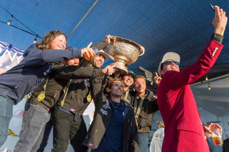 Crew celebrating Congressional Cup win with Taylor Canfield