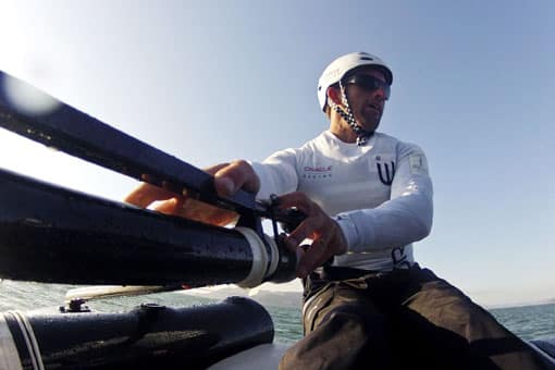 13/12/2011- San Francisco (USA, CA) - 34th America's Cup - Ben Asinlie joins ORACLE Racing - First day at team base - First sailing on an AC45
