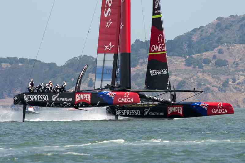 Emirates Team New Zealand prepares for the first race of the Louis Vuitton Cup.  7/7/2013