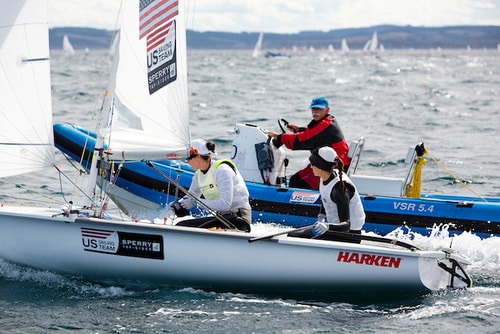 2014 ISAF Sailing World Championships – Day 7 SANTANDER, SPAIN - SEPTEMBER 18: 470 Women - USA1712 - Anne Haeger / Briana Provancha in action during Day 7 of the 2014 ISAF Sailing World Championships on September 18, 2014 in Santander, Spain. (Photo by MickAnderson/SAILINGPIX via Getty Images)