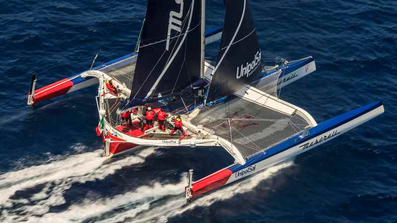 MOD 70 Maserati skippered by Giovanni Soldini shot offshore Porquerolles island during training. Photo Guilain Grenier