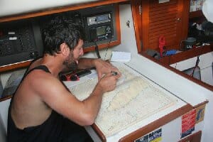 Going old-school and navigating with paper charts.