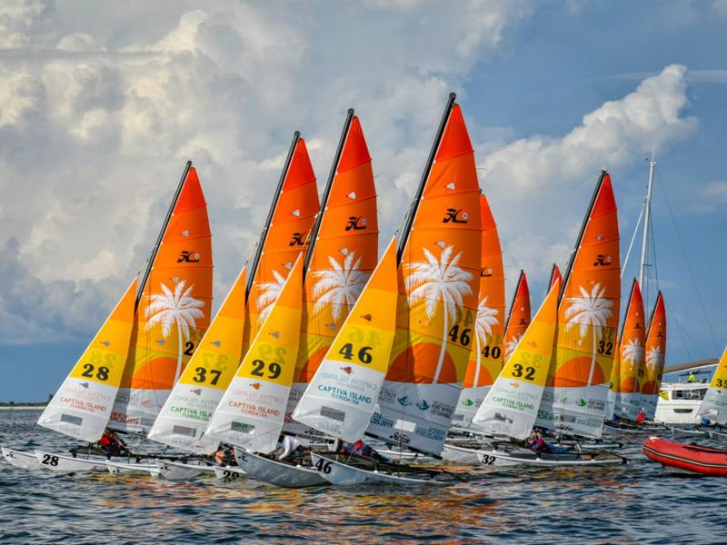 Hobie 16s starting at the Hobie 16 World Championships in Captiva, Florida