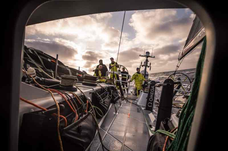 Leg 01, Alicante to Lisbon, day 02, on board Brunel. Photo by Martin Keruzore/Volvo Ocean Race. 24 October, 2017 downwind and cloudy sunrise Volvo Ocean Race