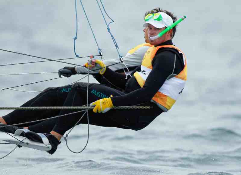 Nathan Outerridge and Iain Jensen (AUS) competing today, 01.08.12, in the Men’s Skiff (49er) event in The London 2012 Olympic Sailing Competition. 49er Olympic Sailing
