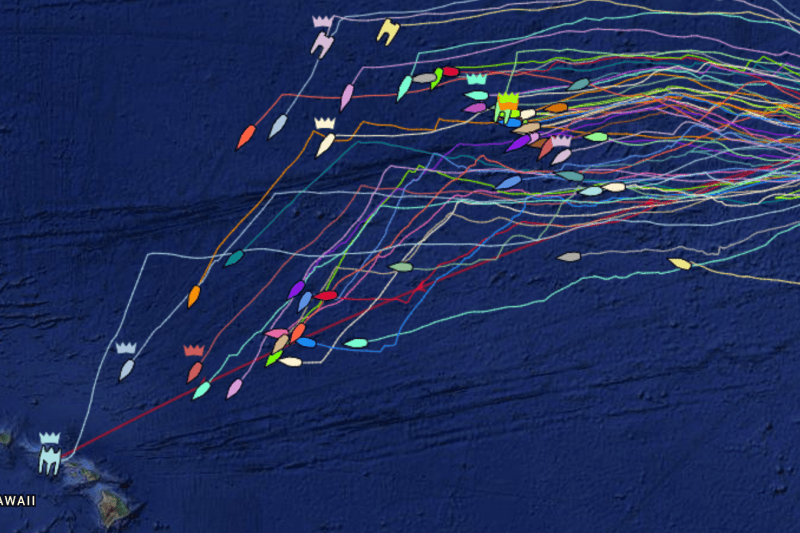 The leaders are getting close, while the rest of the fleet converges from behind.