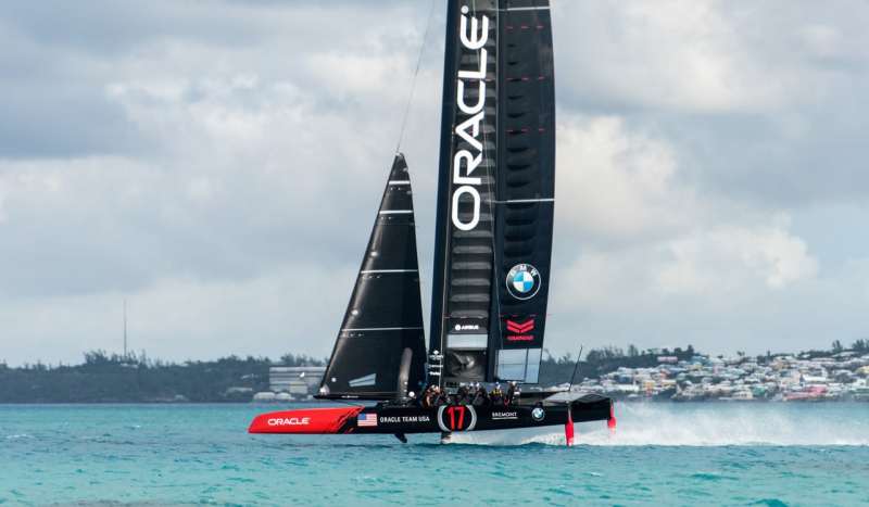 Oracle Team USA in flight America's Cup