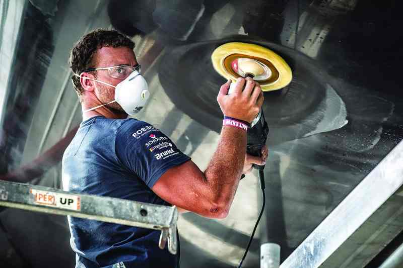 It's all in a Volvo Ocean Race Boat Yard day: polishing hulls, replacing hardware, ultrasounding rigs, and rebuilding.