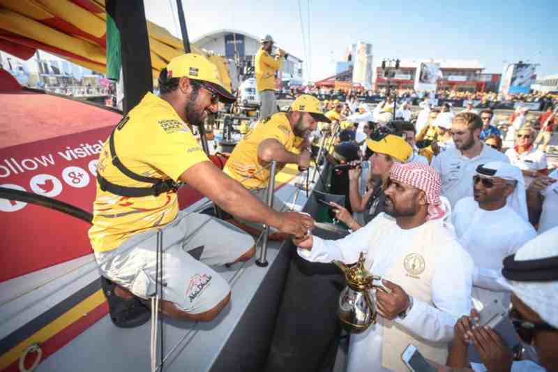 Adil Khalid is welcomed on the pontoon.